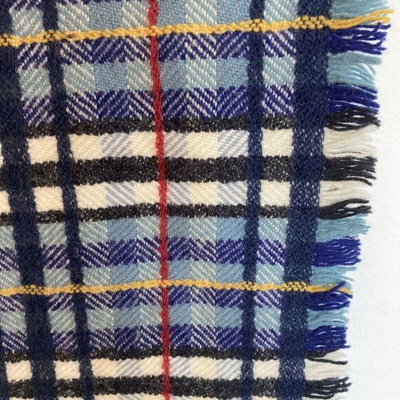 Burberry London Blue Black Plaid Checkered Cashmere Wool Blend Fringe Scarf - Picture 5 of 5